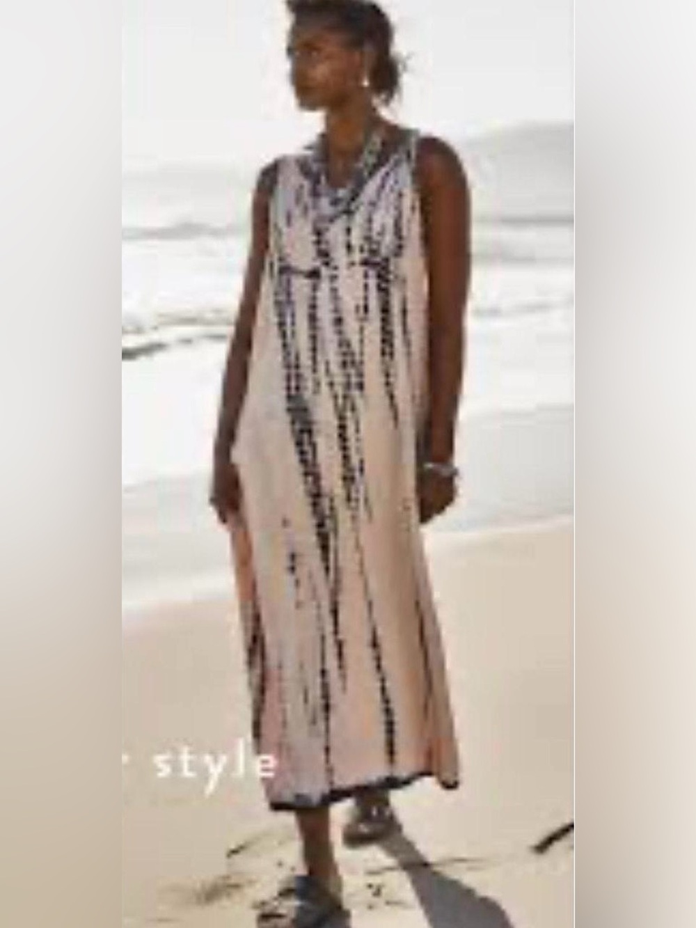 J. Jill Pink Maxi Dress with Navy Vertical Tye Dye Pattern size large